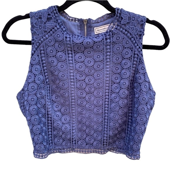 Abercrombie & Fitch Blue Lace Crochet Crop Tank Top Shirt Sz Medium - Picture 1 of 8